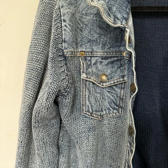 Vintage Paris Blues Denim Jacket with Knit Sweater Arms & Back - Picture 2 of 6